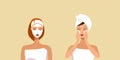 young women applying face masks girls wrapped in towel skincare spa facial treatment concept portrait horizontal