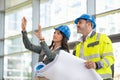 Architect and contractor imagine the building under construction Royalty Free Stock Photo