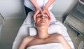 Woman receiving facial treatment on clinical center Royalty Free Stock Photo