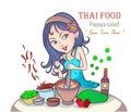 Woman cooking folk food,Thai papaya salad