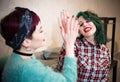 Young women couple smiling happy high five Royalty Free Stock Photo