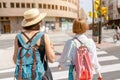 Woman crossing a zebra pedestrian crosswalk Royalty Free Stock Photo