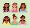 Young women culture cartoon portrait green background