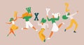 Young women dancing with english capital letters V W X Y Z. Concept educational illustration