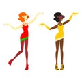 Young women dancing jazz dance on a white background