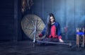 Young women demonstrate to procedure of making Thai Silk weaving Royalty Free Stock Photo