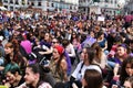 Young women demonstrating for International Women's Day