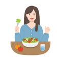 Young women eating salads. Healthy and vegan food concept