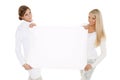 Young women with empty board for the text. Royalty Free Stock Photo