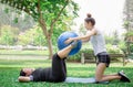 Young women and friend exercising in the park, healthy and lifestyle concept
