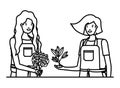 Young women gardeners smiling avatar character