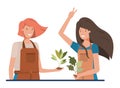 Young women gardeners smiling avatar character