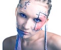 Young women with geometrical makeup