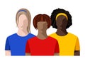 Young women, girls of different races, skin colors and hair in colorful T-shirts. Avatars portraits Royalty Free Stock Photo