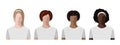 Young women, girls of different races, skin colors and hair in white T-shirts. Avatars portraits Royalty Free Stock Photo