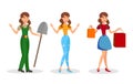 Young Women, Girls Flat Vector Characters Set Royalty Free Stock Photo