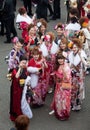 Young Women in kimono on Coming of Age Day Royalty Free Stock Photo