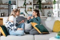 Young women lesbian couple LGBTQ+ roommates having argue due the infidelity and cheating. Two girls in relationship having difficu Royalty Free Stock Photo