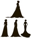 Young women in long dresses silhouettes. Brides. Outline.