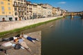 Young women lying on platform in Florence.