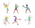 Young women play tennis