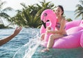 Young women on a pool inflatable Royalty Free Stock Photo