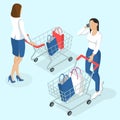 Young women with shopping cart.