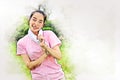 Young women sport smile portrait on watercolor illustration painting background. Royalty Free Stock Photo