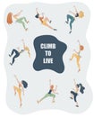 Young women in sports clothes on the climbing wall. Set of rock climbing girls. Vector illustration. Royalty Free Stock Photo