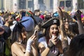 Young women at student Carnival street party, Limassol, Cyprus