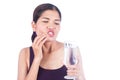 Young women toothache when drink water Royalty Free Stock Photo