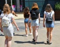 Young women are walking on the steet going to shopping