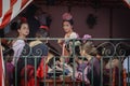 Young women wearing traditional flamenco dress at the April Fair Seville Royalty Free Stock Photo