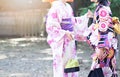 Young women wearing traditional Japanese Kimono at Kyoto, Japan Royalty Free Stock Photo