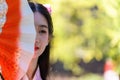 Young women wearing traditional Japanese kimono or yukata is happy and cheerful in the park Royalty Free Stock Photo