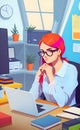 Young women working with laptop in office