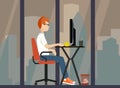 Young worker near the computer a illustration