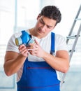 Young worker with protective face gas mask Royalty Free Stock Photo