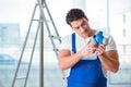 The young worker with protective face gas mask Royalty Free Stock Photo