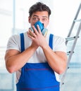 Young worker with protective face gas mask Royalty Free Stock Photo