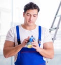 Young worker with protective face gas mask Royalty Free Stock Photo