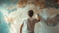 Young worker undertakes room renovation by plastering a decorative wall for home improvement Royalty Free Stock Photo