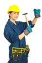 Young worker woman with hammer