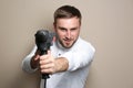 Young working man with rotary hammer Royalty Free Stock Photo