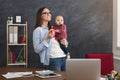 Young working mother spending time with baby