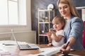 Young working mother spending time with baby