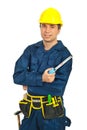 Young workman holding ruler Royalty Free Stock Photo