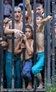 Young wrestlers wait anxiously for the start of competition at the Kirkpinar Turkish Oil Wrestling Festival at Edirne in Turkey.