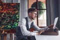 Young writer with a retro typewriter at work Royalty Free Stock Photo