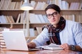 The young writer working in the library Royalty Free Stock Photo